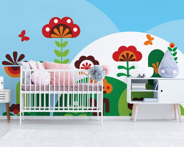 Butterly Flower Garden Wallpaper Mural