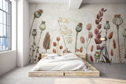 White Autumn Flowers Wall Mural