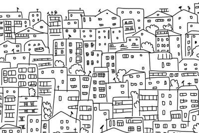 Black and White City Sketch Wallpaper Mural